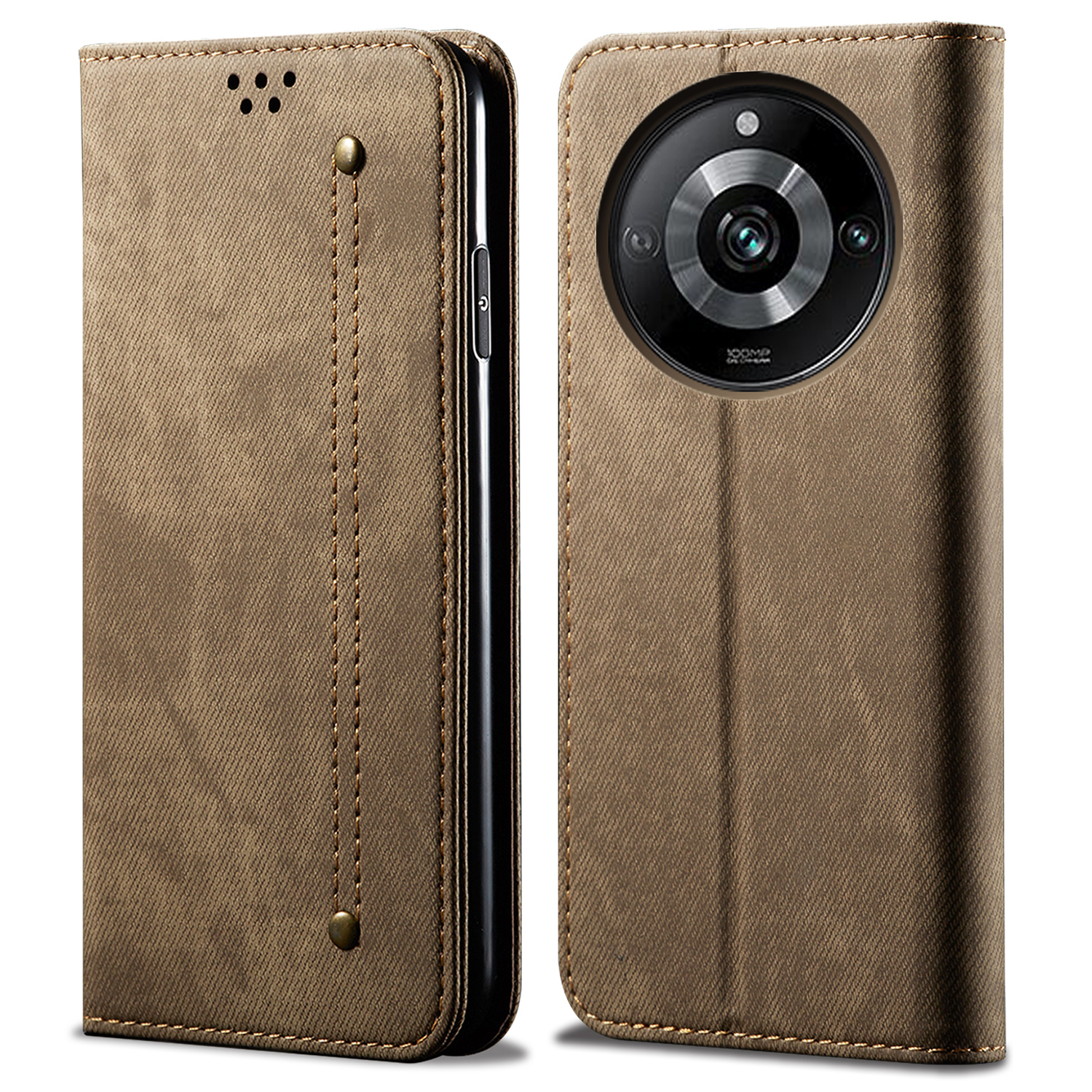 

Für Realme 11 Pro 5g / 11 Pro+ 5g Jeans Stoff Textur Flip Wallet Hülle PU Leder Schutzständer Telefonabdeckung - Khaki, Realme 11 Pro 5G