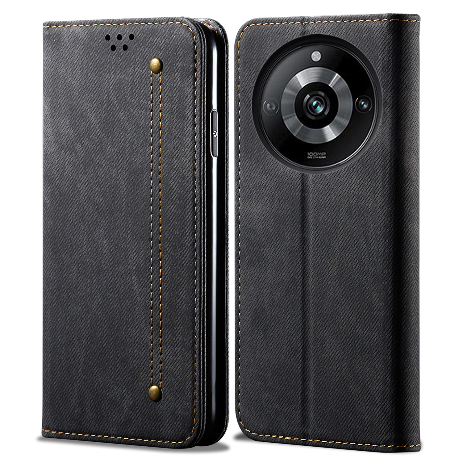 

Für Realme 11 Pro 5g / 11 Pro+ 5g Jeans Stoff Textur Flip Wallet Hülle PU Leder Schutzständer Telefonabdeckung - Schwarz, Realme 11 Pro 5G