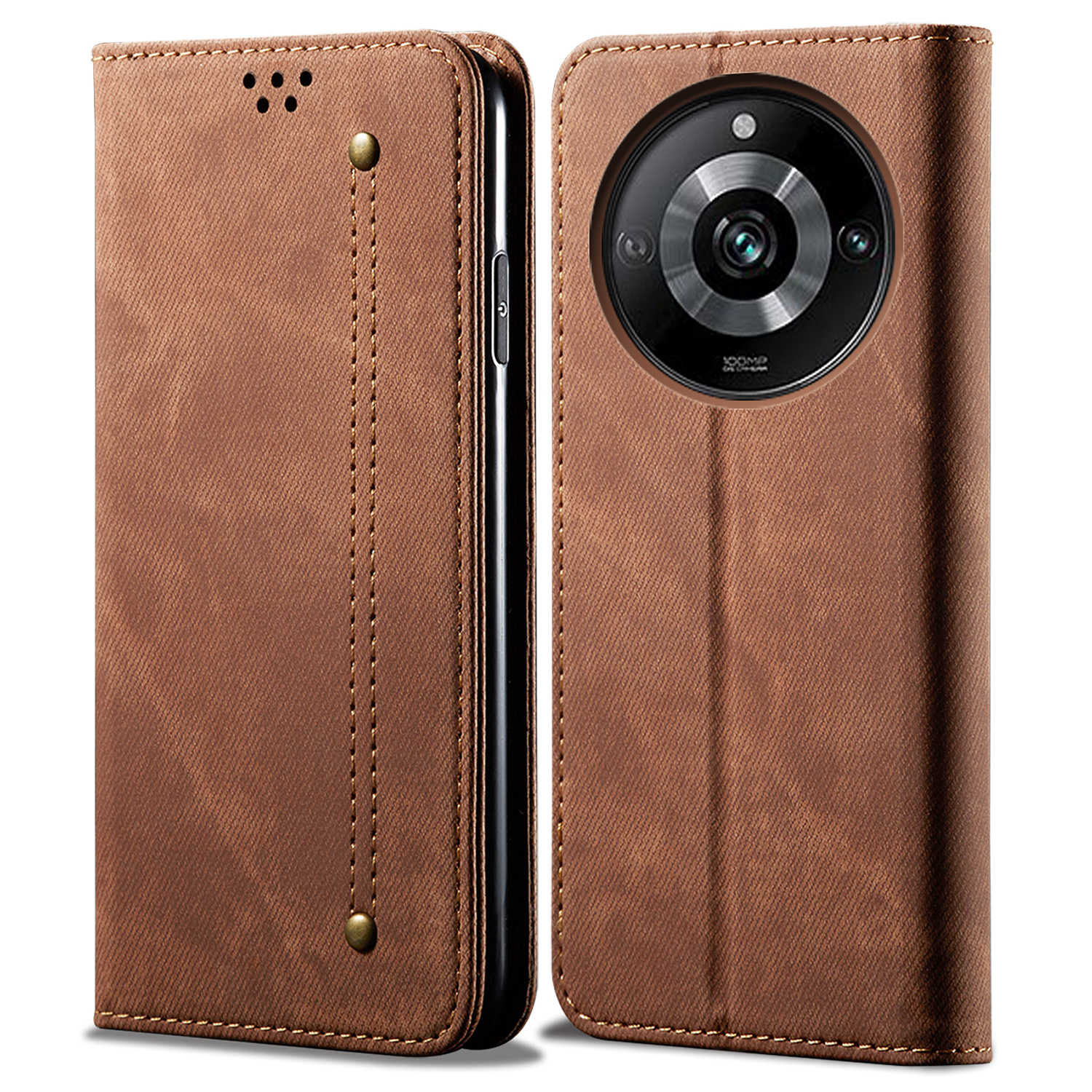 

Für Realme 11 Pro 5g / 11 Pro+ 5g Jeans Stoff Textur Flip Wallet Hülle PU Leder Schutzständer Telefonabdeckung - Kaffee, Realme 11 Pro 5G