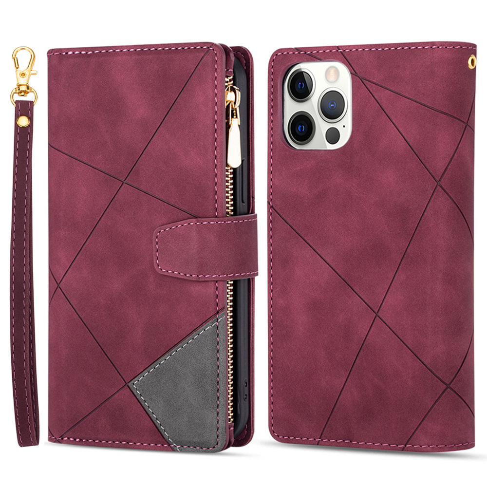 

Für Iphone 15 Pro Wallet Reißverschluss Pocket Phone Deckleitungen Geprägter Ständer Lederetasche - Rot, iPhone 15 Pro