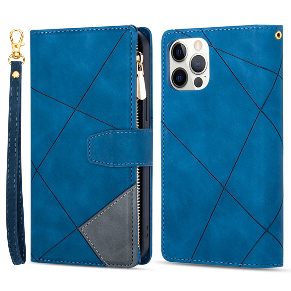 

Für Iphone 15 Pro Wallet Reißverschluss Pocket Phone Deckleitungen Geprägter Ständer Lederetasche - Blau, iPhone 15 Pro