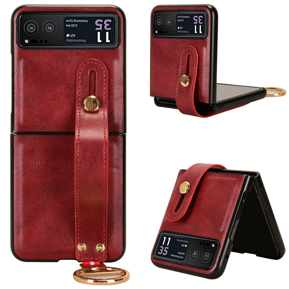 

Armband Telefonabdeckung Für Motorola Razr 40 5g, Lederbeschichtungs -pc+tpu -rückenhülle Mit Nackengurt - Rot, Motorola Razr 40 5G