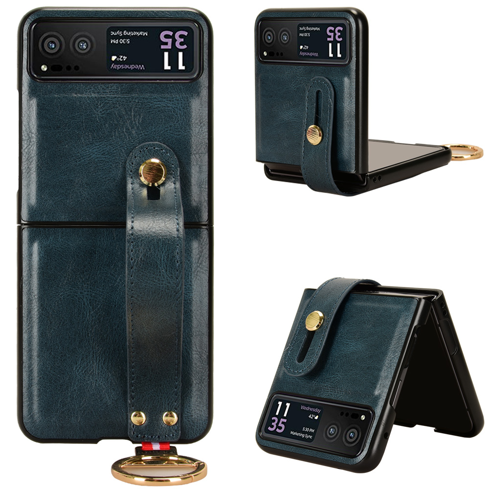 

Armband Telefonabdeckung Für Motorola Razr 40 5g, Lederbeschichtungs -pc+tpu -rückenhülle Mit Nackengurt - Blau, Motorola Razr 40 5G
