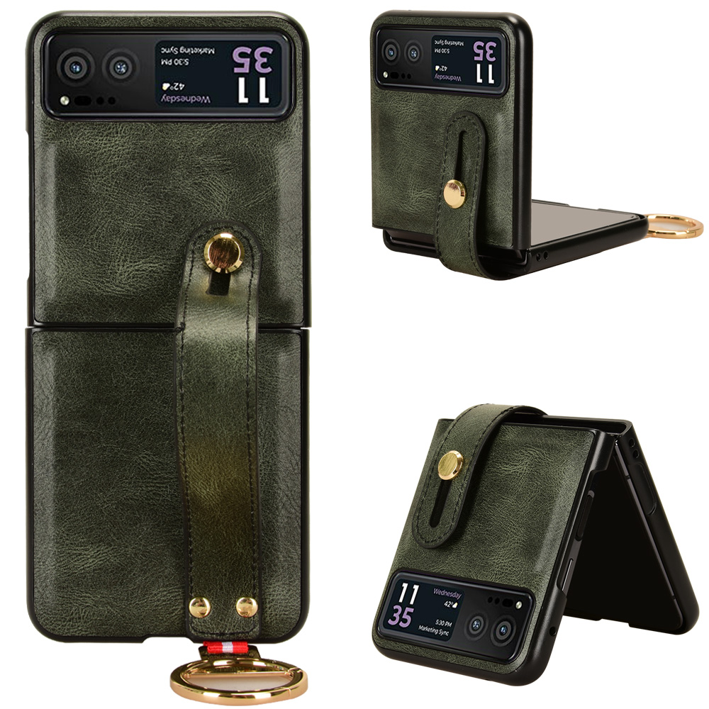 

Armband Telefonabdeckung Für Motorola Razr 40 5g, Lederbeschichtungs -pc+tpu -rückenhülle Mit Nackengurt - Grün, Motorola Razr 40 5G
