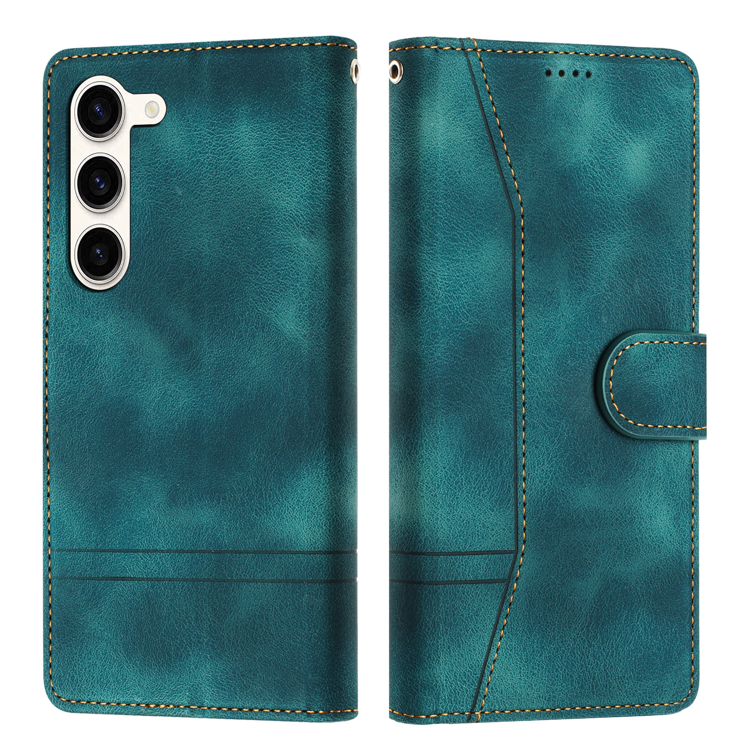 

L002 Retro -nähte Telefonabdeckung Für Samsung Galaxy S23, Leitungen Eingeprägter Lederständer Brieftasche - Grün, Galaxy S23