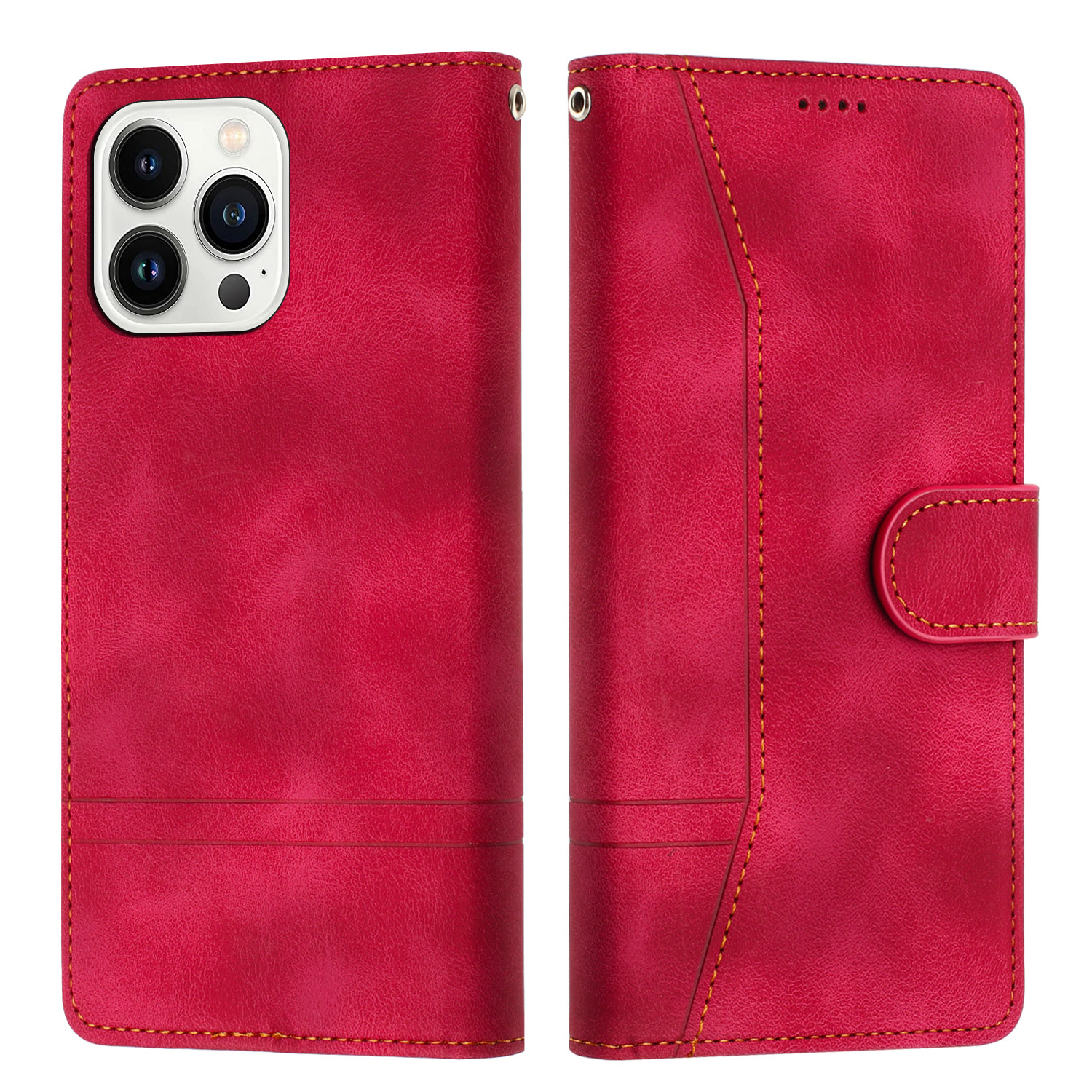 

L002 Nähte Telefonledertasche Für Iphone 15 Pro, Leitungen Geprägter Stand Wallet Retro -telefonabdeckung - Rot, iPhone 15 Pro