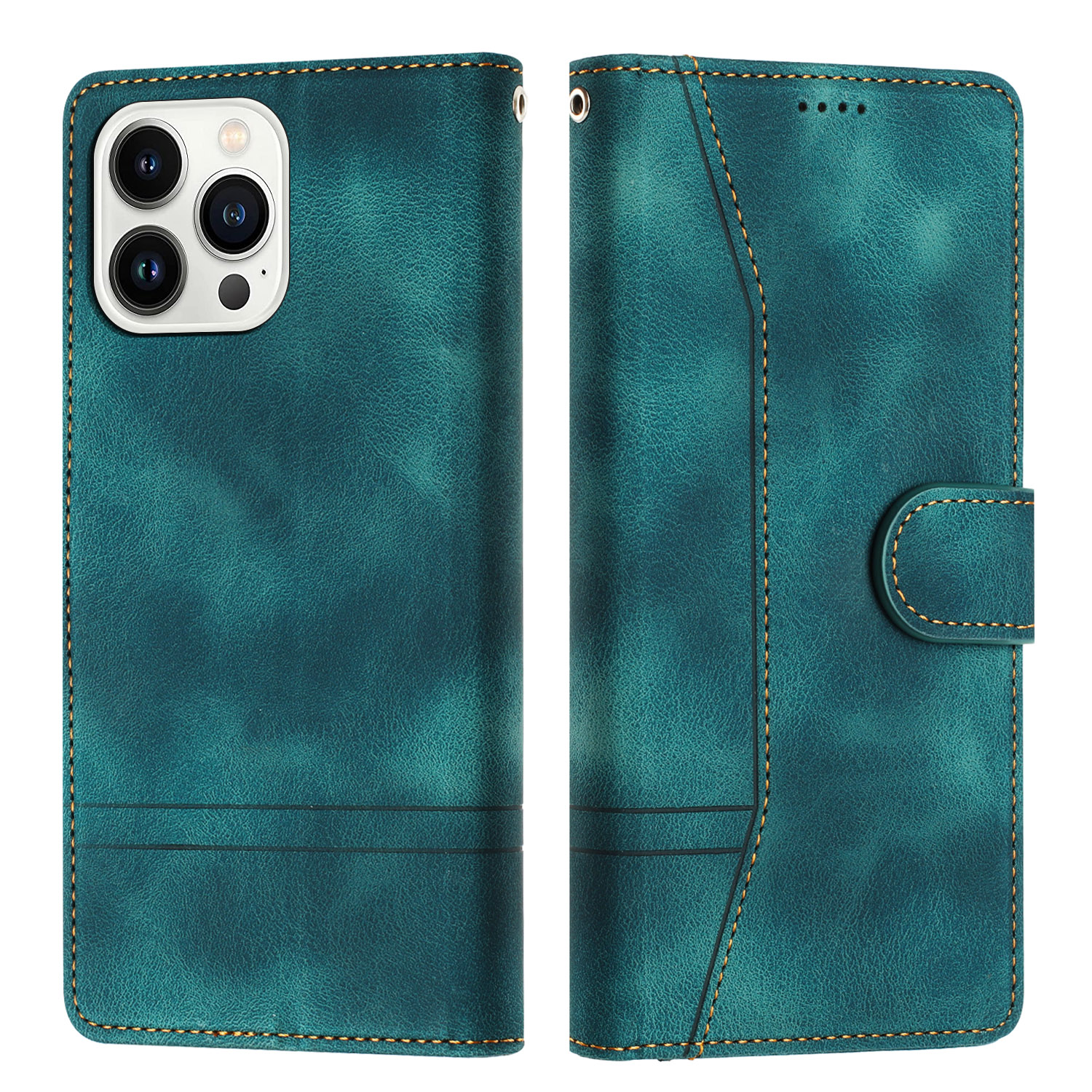 

L002 Stand Wallet Leder Hülle Für Iphone 15 Pro Max, Leitungen Eingeprägter Stick -retro -telefonabdeckung - Grün, iPhone 15 Pro Max