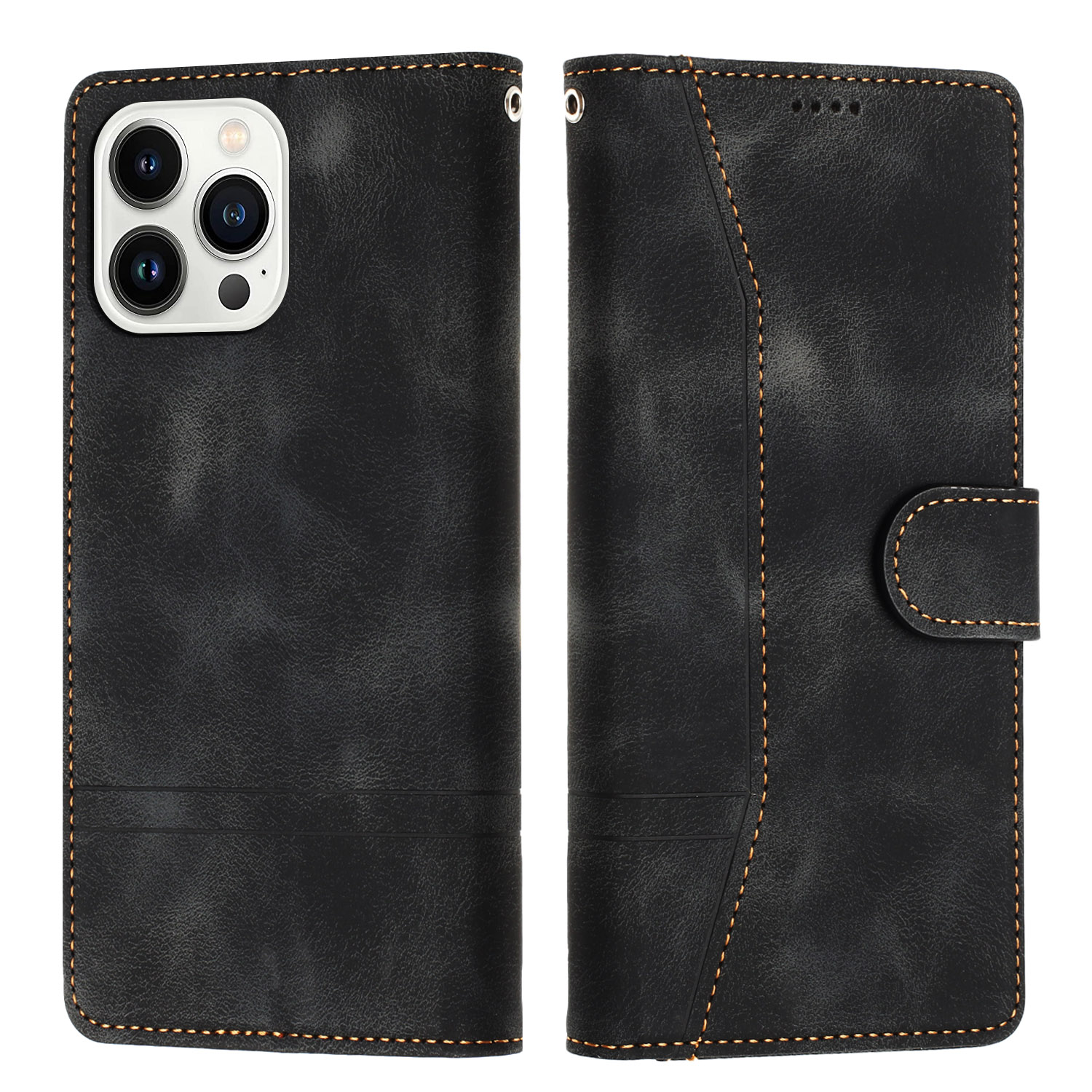 

L002 Stand Wallet Leder Hülle Für Iphone 15 Pro Max, Leitungen Eingeprägter Stick -retro -telefonabdeckung - Schwarz, iPhone 15 Pro Max