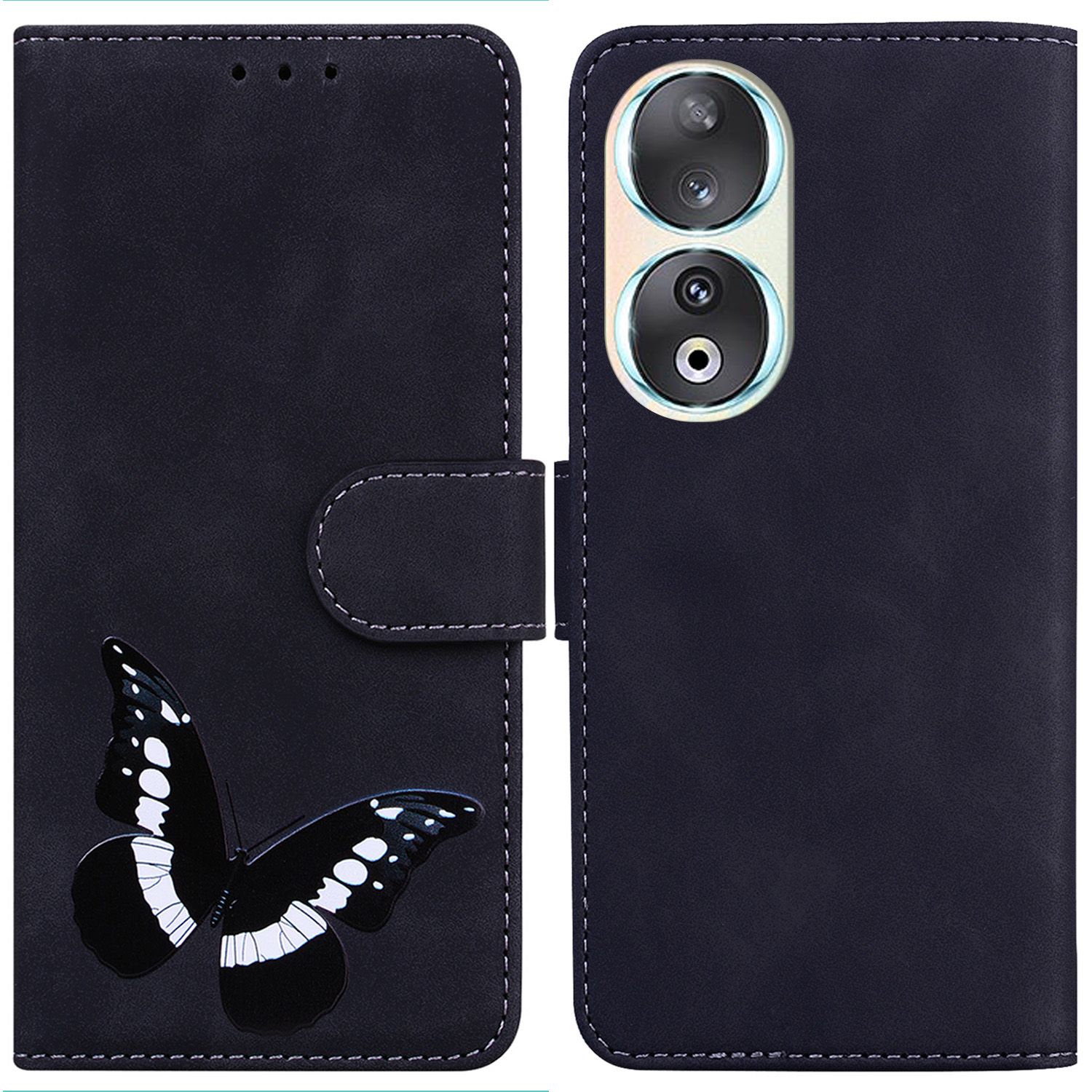 

Anti-drogen-brieftaschenhülle Für Ehren Für Ehren 90 Schmetterling Druckhaut-touch-pu-leder-flip-abdeckung - Schwarz, Honor 90