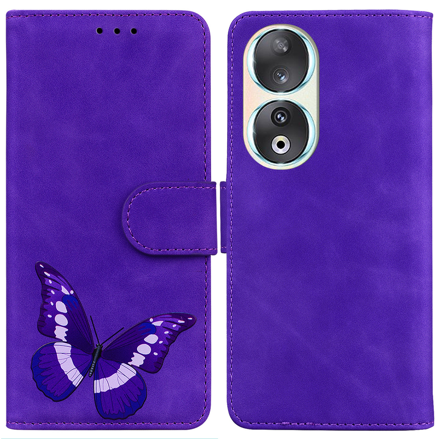 

Anti-drogen-brieftaschenhülle Für Ehren Für Ehren 90 Schmetterling Druckhaut-touch-pu-leder-flip-abdeckung - Lila, Honor 90