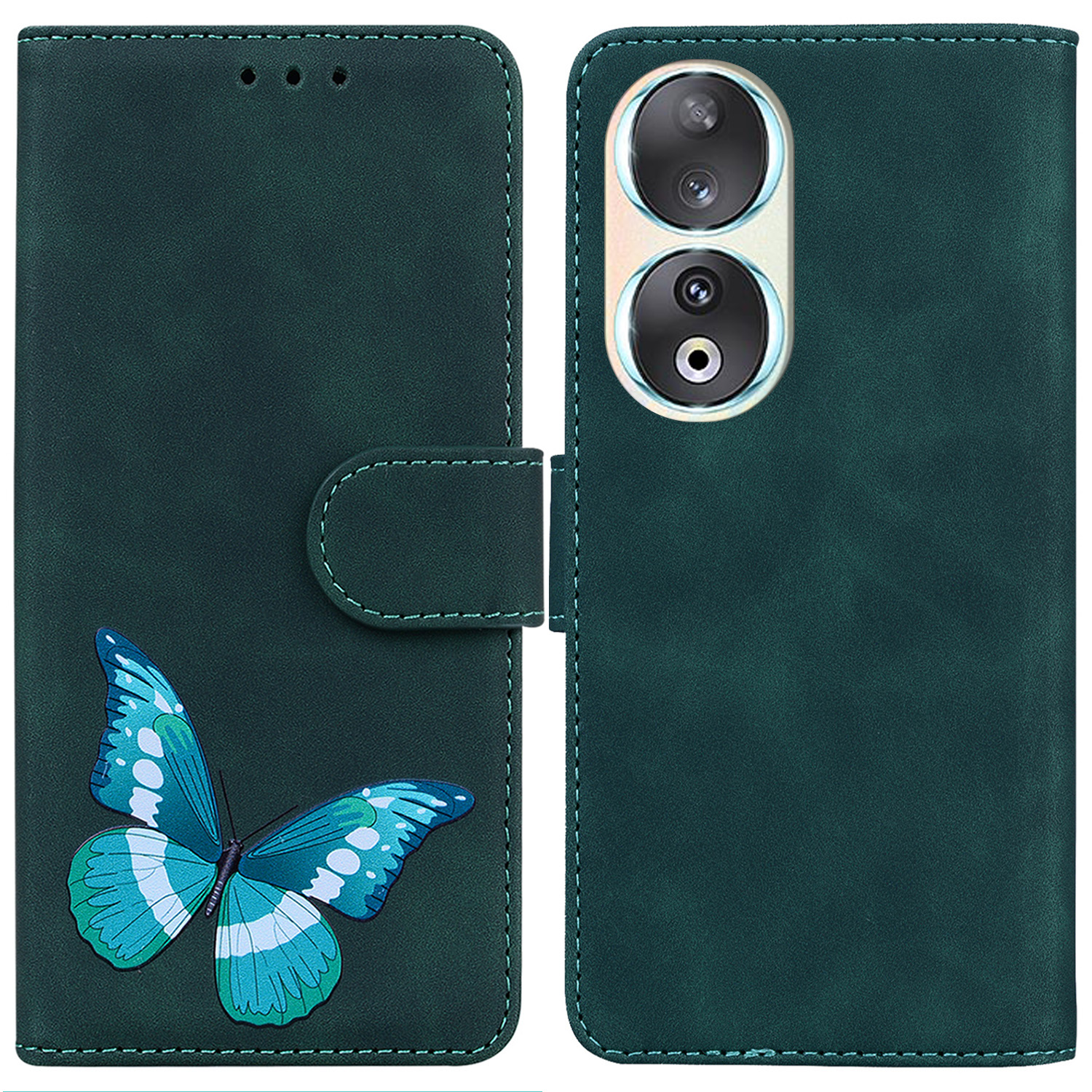 

Anti-drogen-brieftaschenhülle Für Ehren Für Ehren 90 Schmetterling Druckhaut-touch-pu-leder-flip-abdeckung - Grün, Honor 90