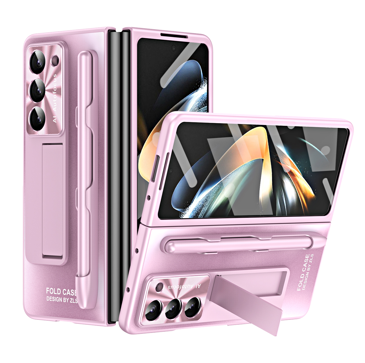 

For Samsung Galaxy Z Fold5 5G AG Matte Hard PC Phone Case Kickstand Protective Cover with Front Screen Protector / Stylus Pen - Pink, Galaxy Z Fold5 5G