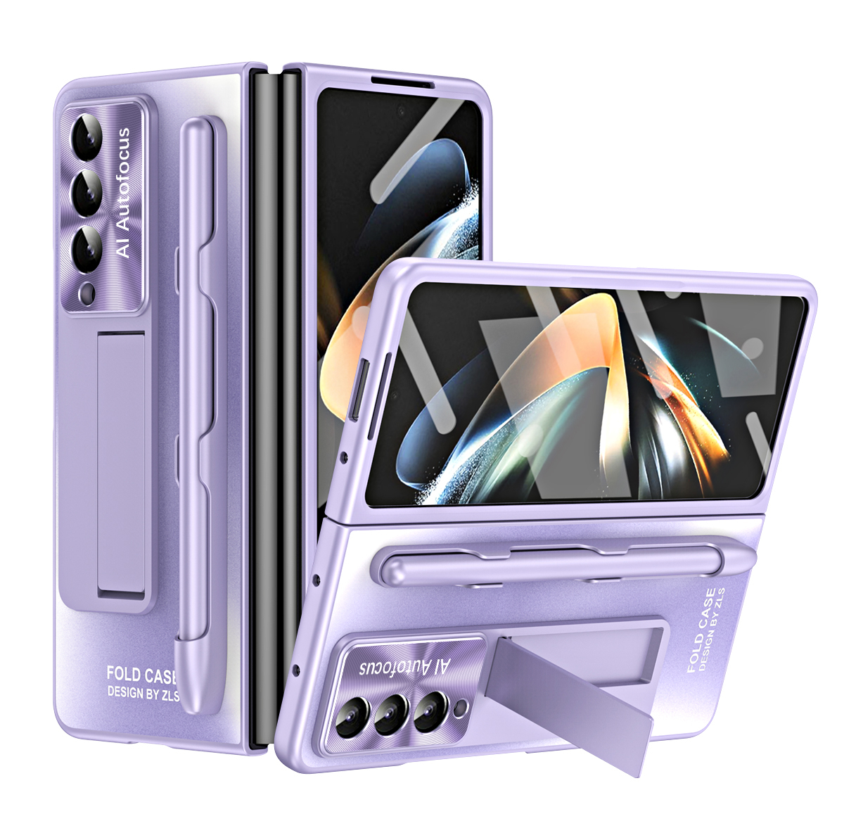 

Für Samsung Galaxy Z Fold4 5G Kickstand Cover ag Matte PC Phone Hülle Mit Vorderem Bildschirm Beschützer / Stiftstift - Lila, Galaxy Z Fold4 5G