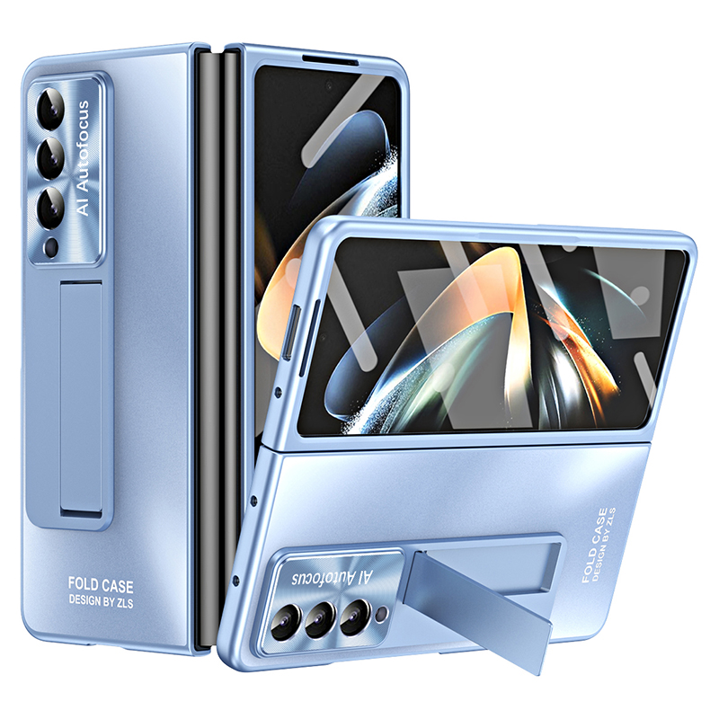 

Für Samsung Galaxy Z Fold3 5G Hard -pc -rückdeckabdeckung ag Mattes Kickstand -telefonhülle Mit Vorderem Bildschirm Beschützer - Blau, Galaxy Z Fold3 5G
