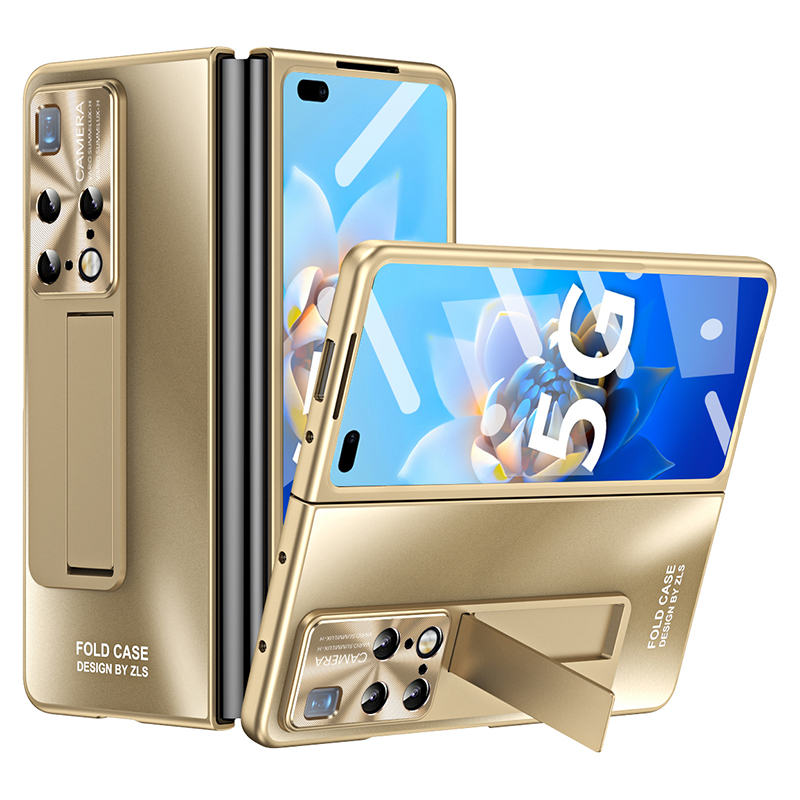 

Für Huawei Mate X2 4g / 5G Hartes PC Schockdichte Telefonhülle ag Matte Kickstand Cover Mit Vorderster Bildschirmschutz - Champagner Gold, Huawei Mate X2 4G