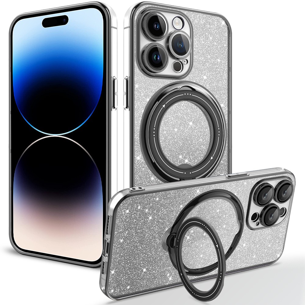 

TPU -hülle Für Iphone 14 Pro Max, Kompatibel Mit Magsafe Glitter Pulver Rotierender Kickstand -telefon -cover Mit Linsenfilm - Schwarz, iPhone 14 Pro Max