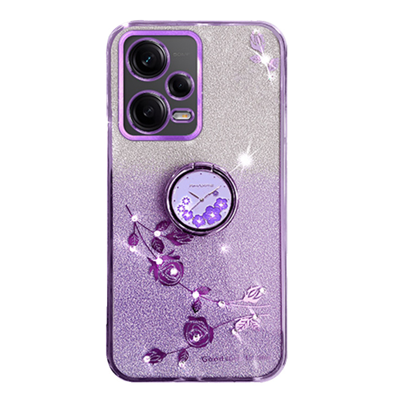 

Für Xiaomi Redmi Anmerkung 12 5G (global) / Poco X5 5G Blume Tpu-abdeckung Glitzer Schlanker Ring-ring-kickstand-telefon Shell - Lila, Xiaomi Redmi Note 12 5G (Global)