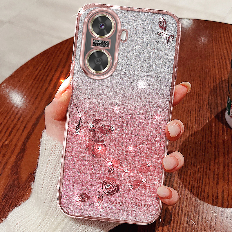 

Für Huawei Genießen Sie 60 Gradient Cover Flower Glitter TPU -shell -shell -strass -mobiltelefonhülle - Roségold, Huawei Enjoy 60