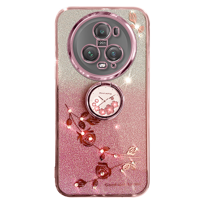 

TPU -telefonabdeckung Für Honor Magic5 Pro, Ring Kickstand Flower Muster Shell Glitter Phone Hülle - Roségold, Honor Magic5 Pro