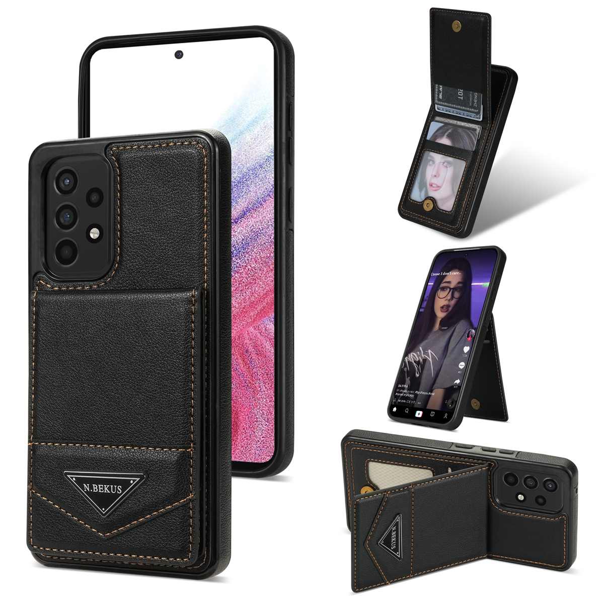 

n. Bekus Für Samsung Galaxy A53 5G Leder+tpu Kickstand Cover RFID Blockierende Vertikale Flip -kartenhalter -telefonhülle - Schwarz, Samsung Galaxy A53 5G