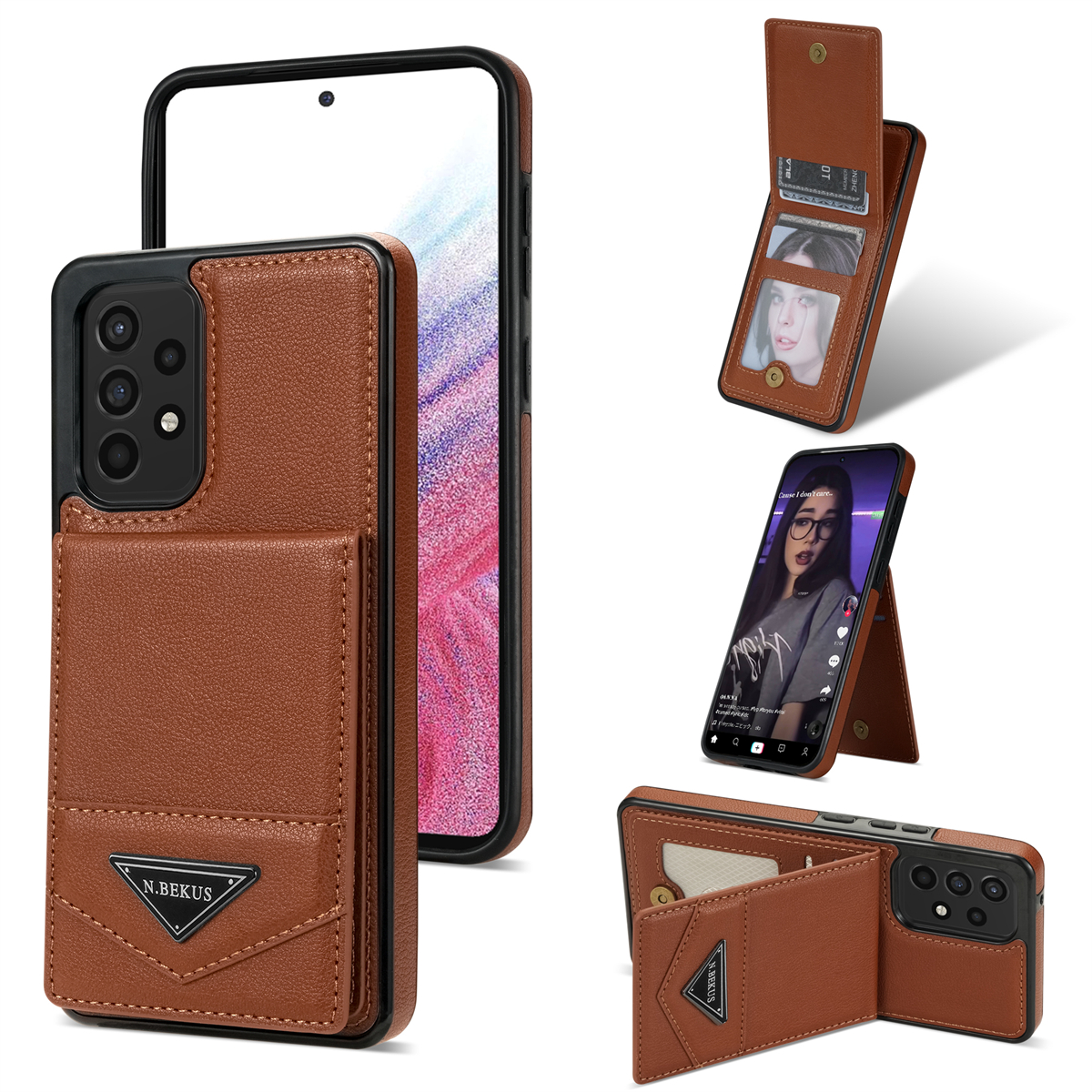 

n. Bekus Für Samsung Galaxy A53 5G Leder+tpu Kickstand Cover RFID Blockierende Vertikale Flip -kartenhalter -telefonhülle - Braun, Samsung Galaxy A53 5G
