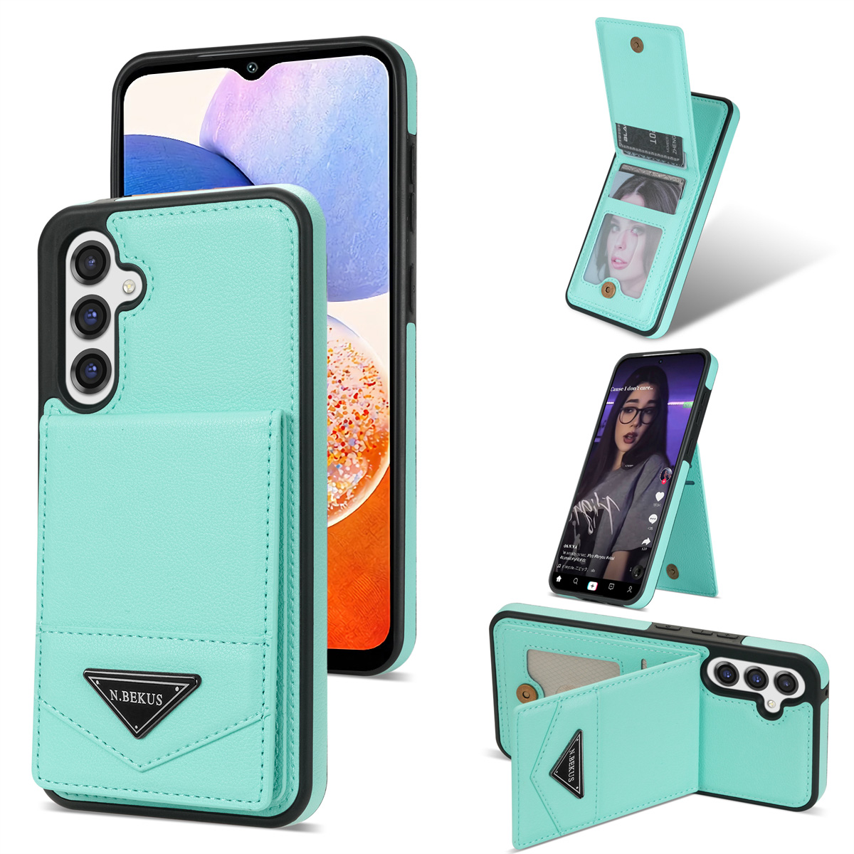 

n. Bekus Für Samsung Galaxy A14 5G / A14 4G Kickstand Cover RFID -blockierkartenhalter PU Leder+tpu -telefonhülle - Grün, Galaxy A14 5G