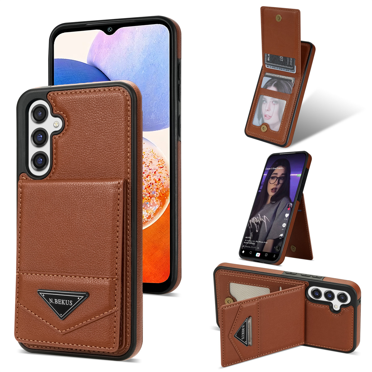 

n. Bekus Für Samsung Galaxy A14 5G / A14 4G Kickstand Cover RFID -blockierkartenhalter PU Leder+tpu -telefonhülle - Braun, Galaxy A14 5G