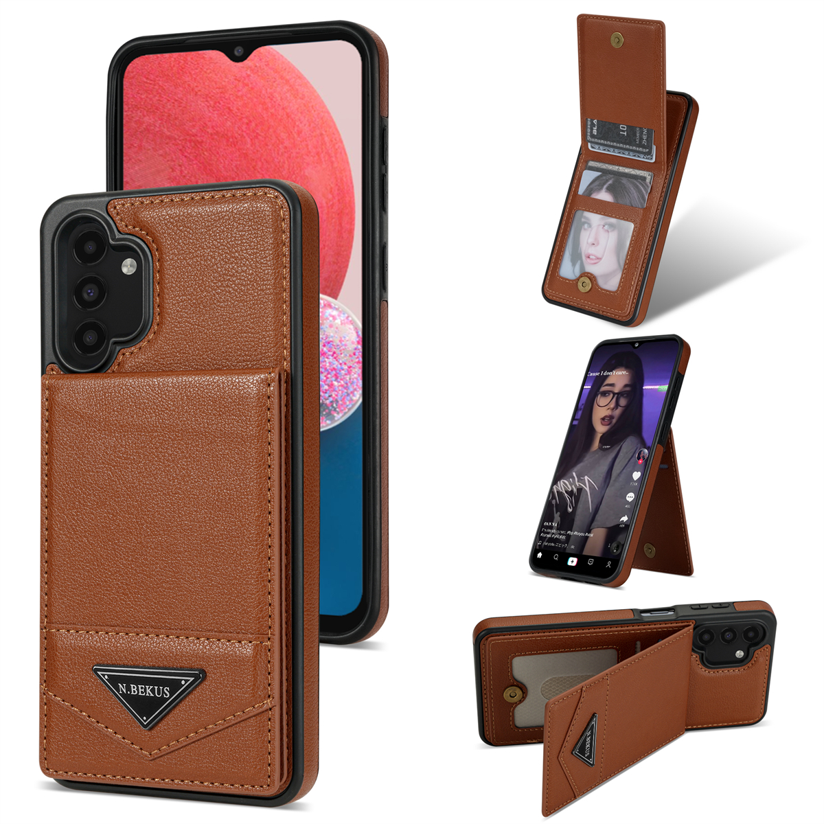 

n. Bekus Für Samsung Galaxy A13 4G / A13 5G Leder+tpu Kickstand Zurück -cover RFID -blockierungskartenhalter Telefonhülle - Braun, Galaxy A13 4G