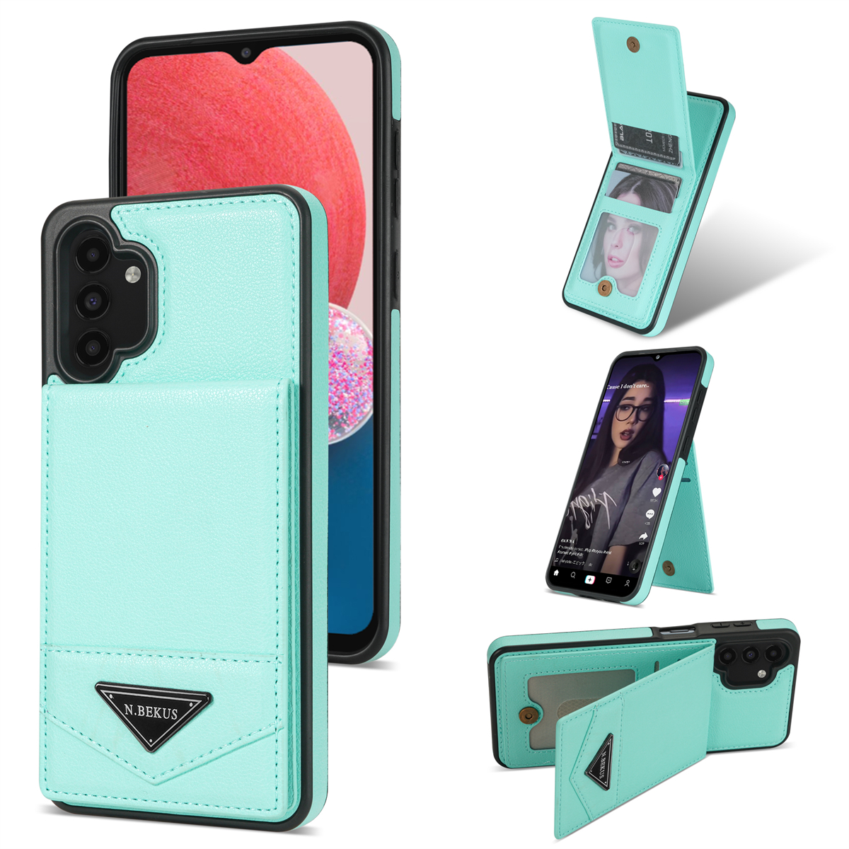 

n. Bekus Für Samsung Galaxy A13 4G / A13 5G Leder+tpu Kickstand Zurück -cover RFID -blockierungskartenhalter Telefonhülle - Grün, Galaxy A13 4G