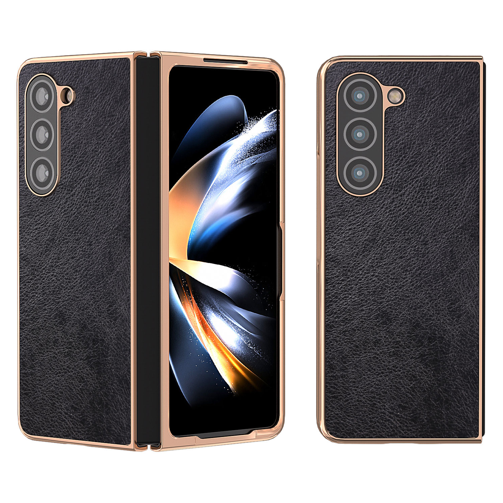 

Für Samsung Galaxy Z Fold5 5G PU Leder+pc Protective Case Nano Elektroplatten Litchi Textur Telefonabdeckung - Schwarz, Galaxy Z Fold5 5G