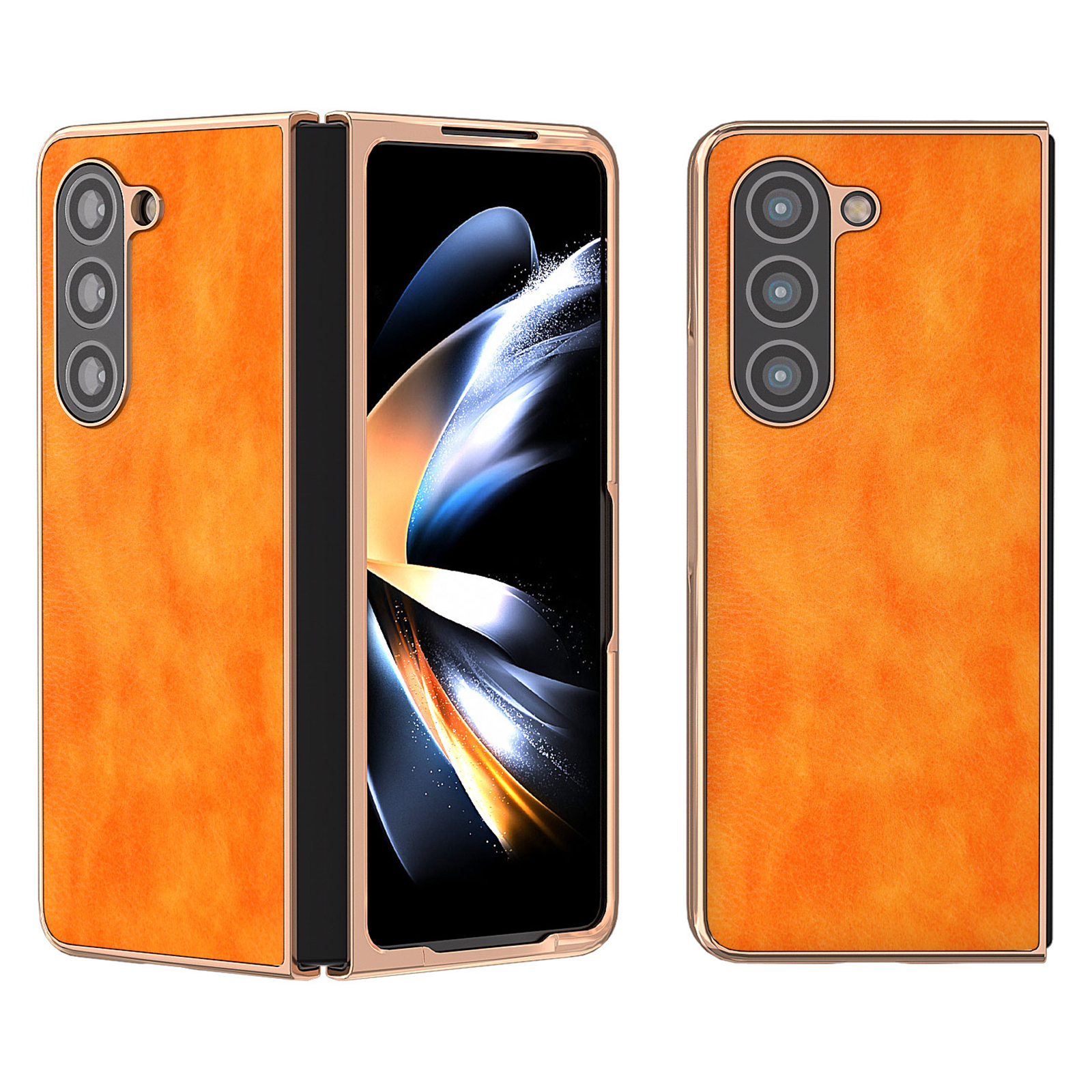 

Für Samsung Galaxy Z Fold5 5G PU Leder+pc Protective Case Nano Elektroplatten Litchi Textur Telefonabdeckung - Orange, Galaxy Z Fold5 5G