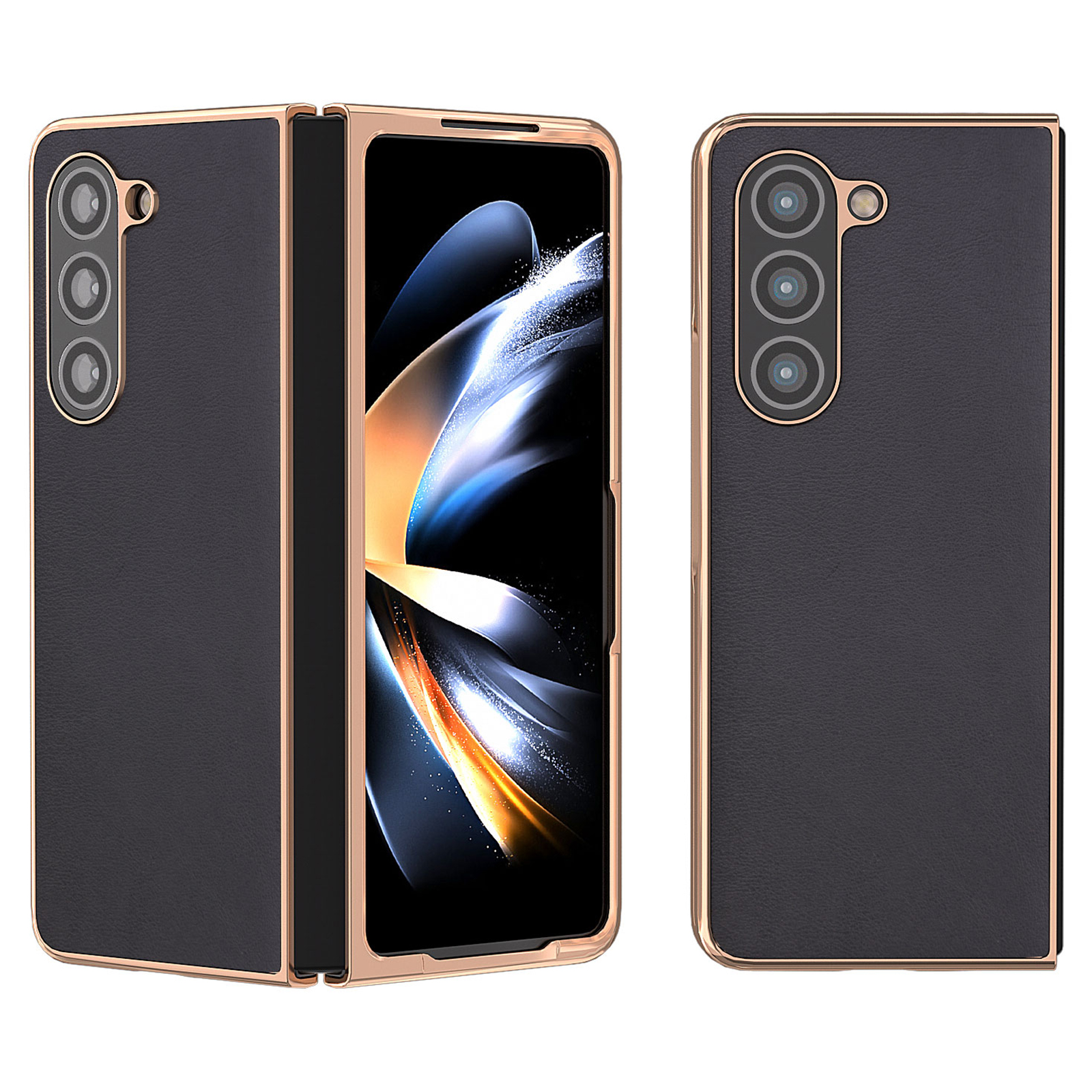

Für Samsung Galaxy Z Fold5 5G Strukturierte PU -leder+pc Telefonschale Nano Elektroplating Schockdcover - Schwarz, Galaxy Z Fold5 5G