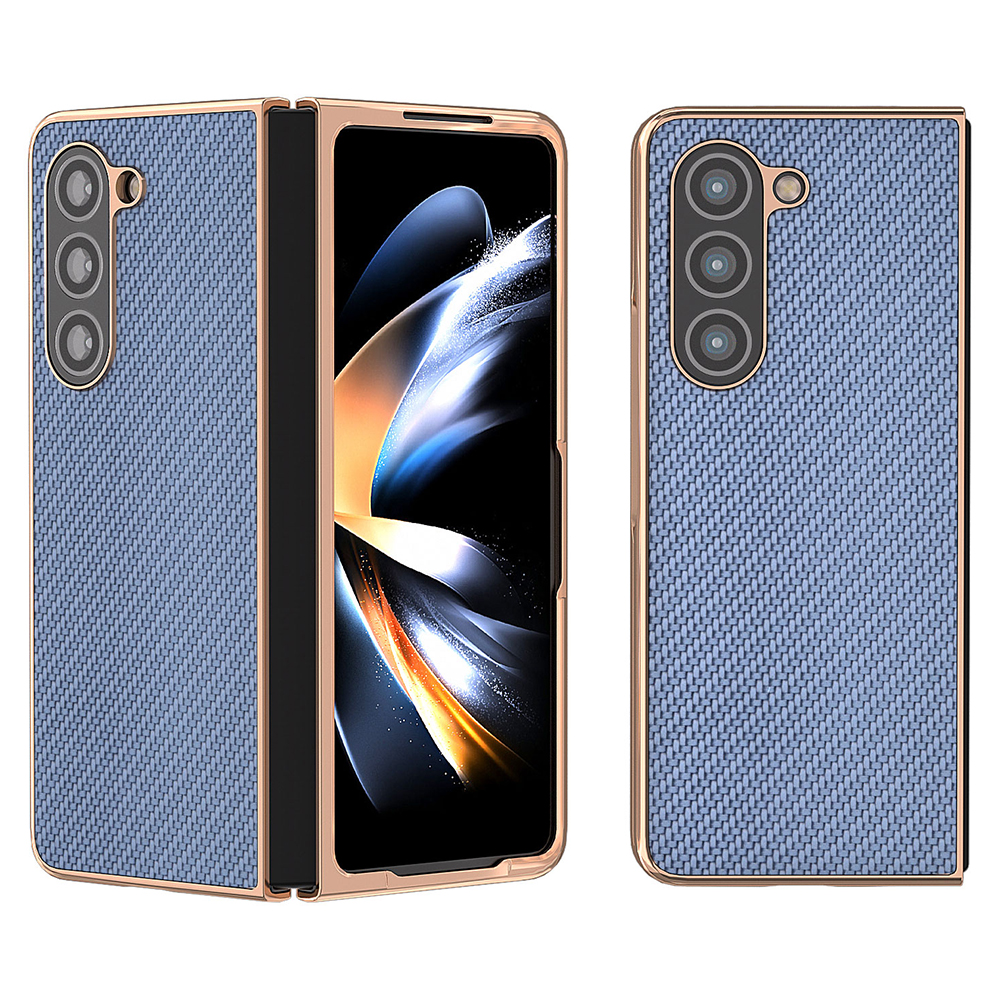 

Für Samsung Galaxy Z Fold5 5G Elektroplatte Telefonhülle Carbonfaser Textur PU Leder -pc -abdeckung - Himmelblau, Galaxy Z Fold5 5G