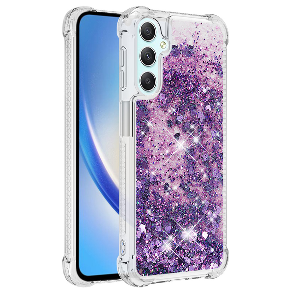 

YB Quicksand Series-1 Glitter Tpu-telefonhülle Für Samsung Galaxy A25 5G / A24 4g, Flüssige Schwimmende Wasserfallabdeckung - Dunkelviolett / Herzen, Galaxy A25 5G