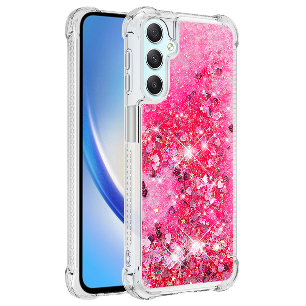 

YB Quicksand Series-1 Glitter Tpu-telefonhülle Für Samsung Galaxy A25 5G / A24 4g, Flüssige Schwimmende Wasserfallabdeckung - Rosa / Herzen, Galaxy A25 5G