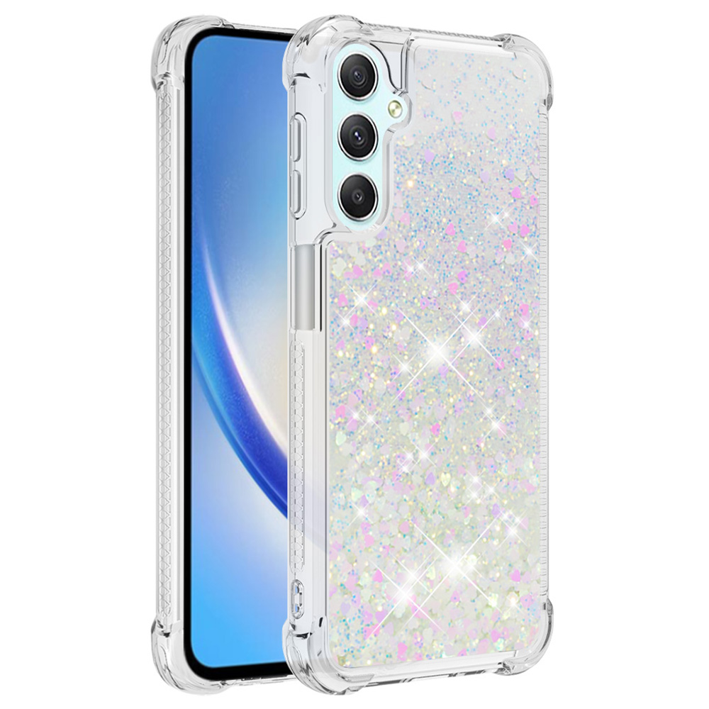 

YB Quicksand Series-1 Glitter Tpu-telefonhülle Für Samsung Galaxy A25 5G / A24 4g, Flüssige Schwimmende Wasserfallabdeckung - Laser / Herzen, Galaxy A25 5G