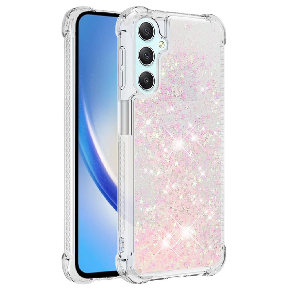 

YB Quicksand Series-1 Glitter Tpu-telefonhülle Für Samsung Galaxy A25 5G / A24 4g, Flüssige Schwimmende Wasserfallabdeckung - Rosa / Pentagramme, Galaxy A25 5G