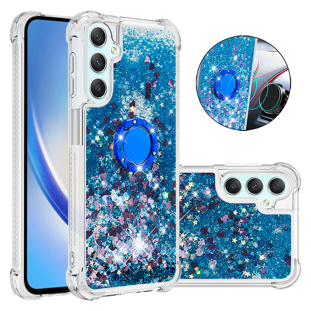 

YB Quicksand Series-7 Flüssigkoffer Für Samsung Galaxy A25 5G / A24 4g, TPU Floating Waterfall Ständer Telefonabdeckung - Blau / Herzen, Galaxy A25 5G