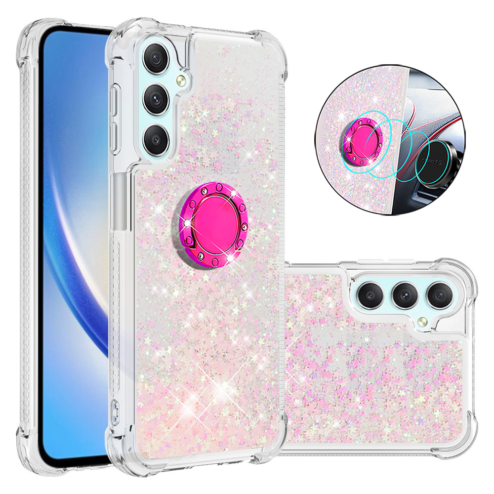 

YB Quicksand Series-7 Flüssigkoffer Für Samsung Galaxy A25 5G / A24 4g, TPU Floating Waterfall Ständer Telefonabdeckung - Rosa / Pentagramme, Galaxy A25 5G
