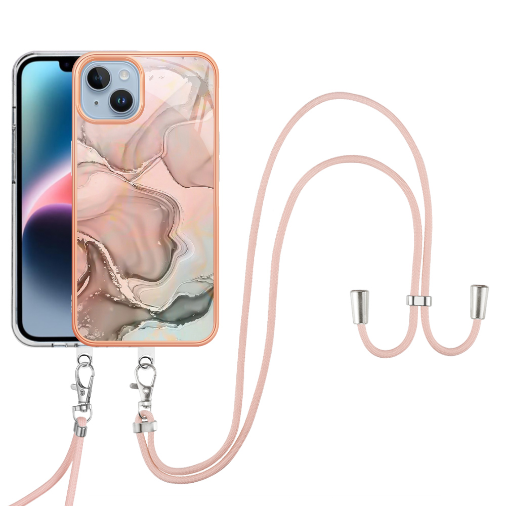 

YB IMD Series-18-style E Marmor Phone Hülle Für Iphone 15, Schocksicher 2,0 mm TPU IMD Elektroplattierte Abdeckung Mit Lanyard - Rosa, iPhone 15