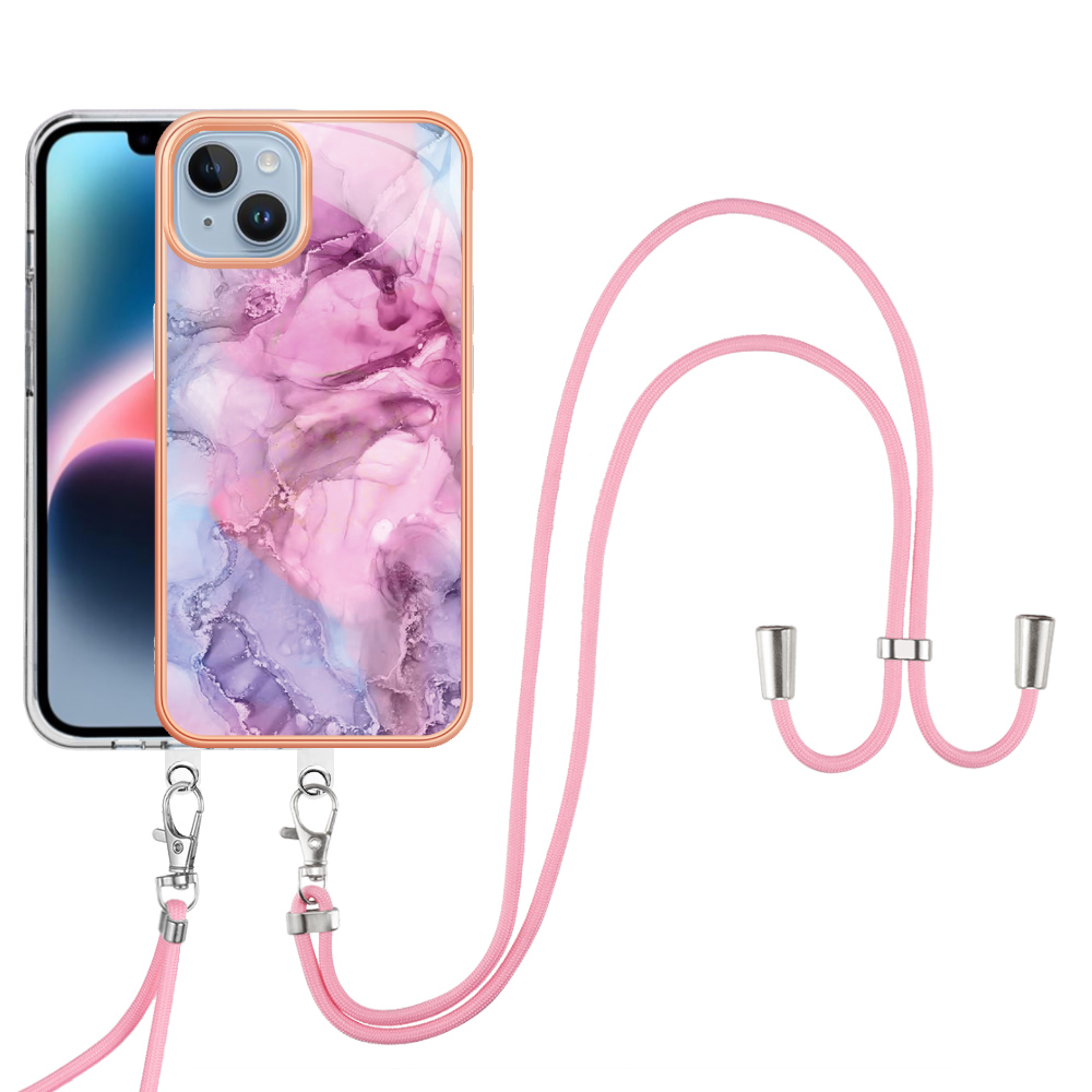 

YB IMD Series-18-style E Marmor Phone Hülle Für Iphone 15, Schocksicher 2,0 mm TPU IMD Elektroplattierte Abdeckung Mit Lanyard - Rose, iPhone 15
