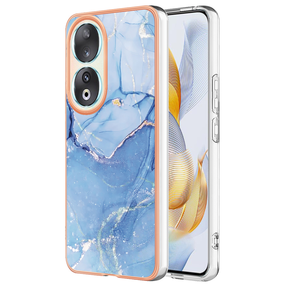 

YB IMD Series-16 Style-E Marmormuster Elektroplattenabdeckung Für Honor 90, Anti-Scratch 2,0 mm TPU Imd-telefonhülle - Blau, Honor 90