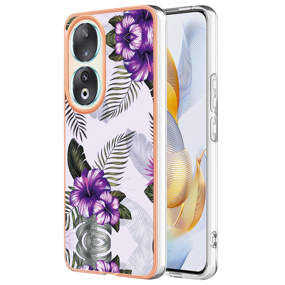 

YB IMD Series-1 Marble Blumenmuster Tpu-hülle Für Ehren 90 Elektroplatten Imd-telefonabdeckung - Lila Blume, Honor 90