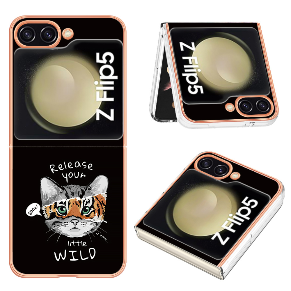 

YB IMD Series-19-stil D Für Samsung Galaxy Z Flip5 5G Elektroplierende Telefonhülle Soft 2,0 mm TPU IMD Muster Telefonabdeckung - Katze / Tiger, Galaxy Z Flip5 5G