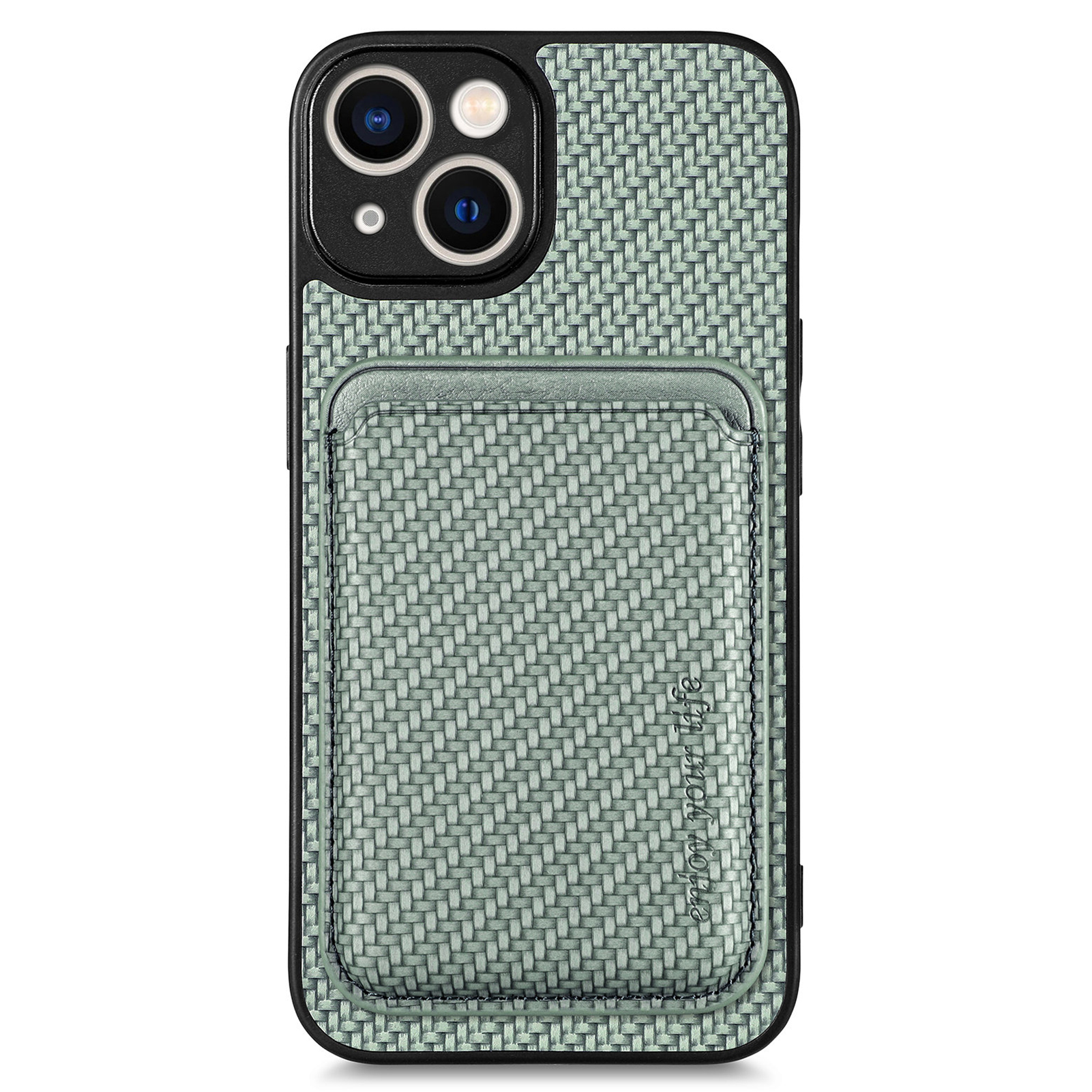 

Carbon -faserhülle Für Iphone 15, Leder+pc+tpu -abdeckung Mit Abnehmbarem Magnetkartenhalter - Grün, iPhone 15