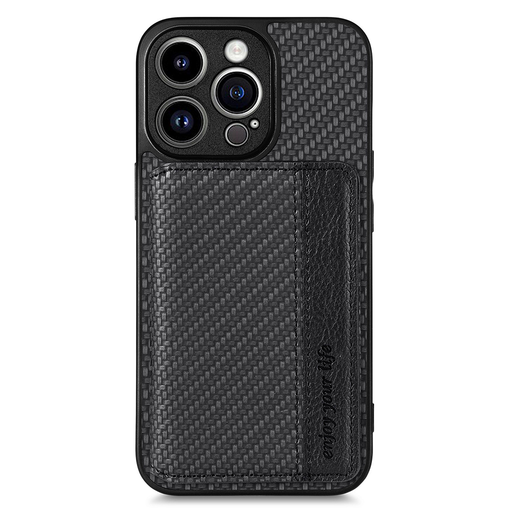 

Für Iphone 15 Pro Max Magnetic Wallet Kickstand Phone Hülle Carbonfaser -textur Rückzugsabdeckung - Schwarz, iPhone 15 Pro Max