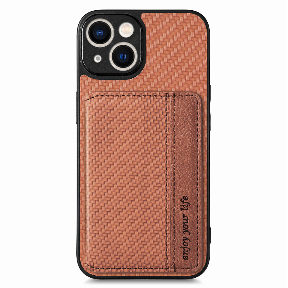 

Kohlefaser-texturhülle Für Iphone 15 Magnetbrieftet Kickstand Anti-drop-abdeckung - Braun, iPhone 15