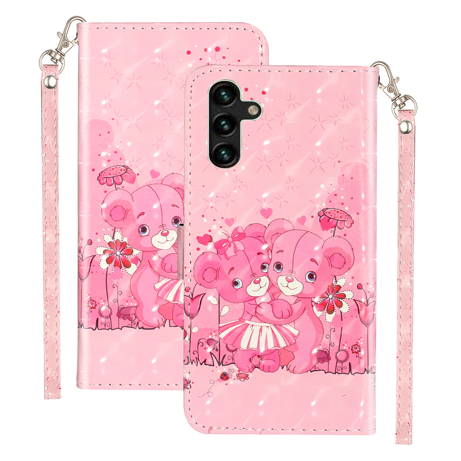 

Brieftasche Telefonkoffer Für Samsung Galaxy A24 4G / A25 5g, PU Leder 3D Muster Druckständer Flip Cover - Bären, Galaxy A24 4G
