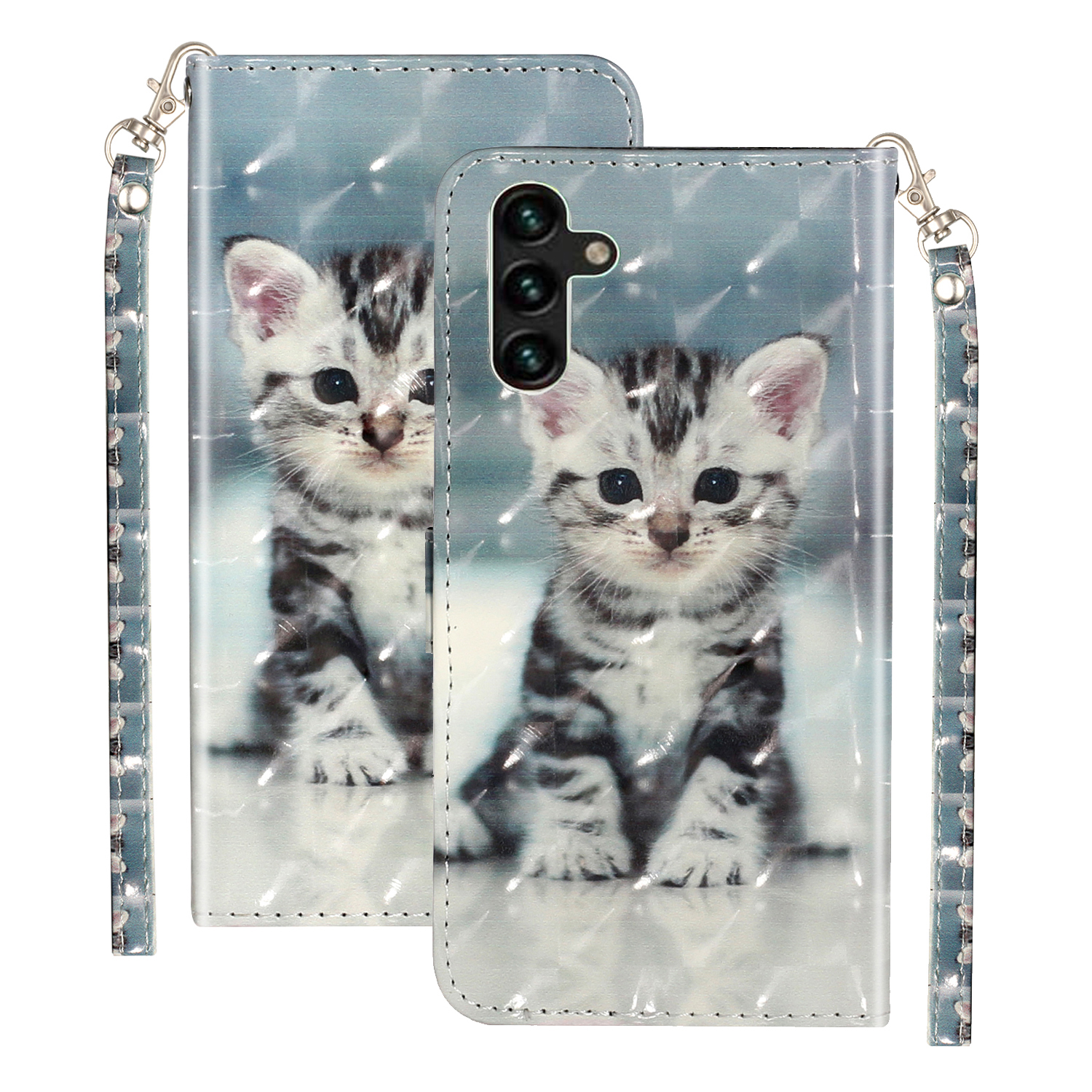 

Brieftasche Telefonkoffer Für Samsung Galaxy A24 4G / A25 5g, PU Leder 3D Muster Druckständer Flip Cover - Katze, Galaxy A24 4G