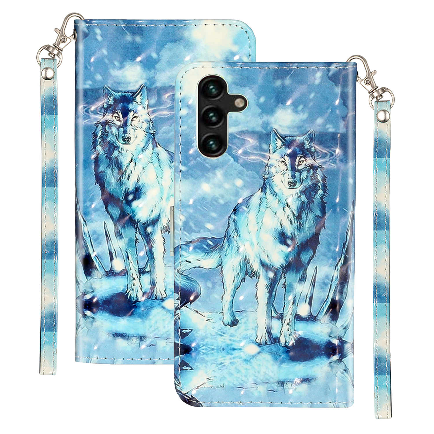 

Brieftasche Telefonkoffer Für Samsung Galaxy A24 4G / A25 5g, PU Leder 3D Muster Druckständer Flip Cover - Schneewolf, Galaxy A24 4G